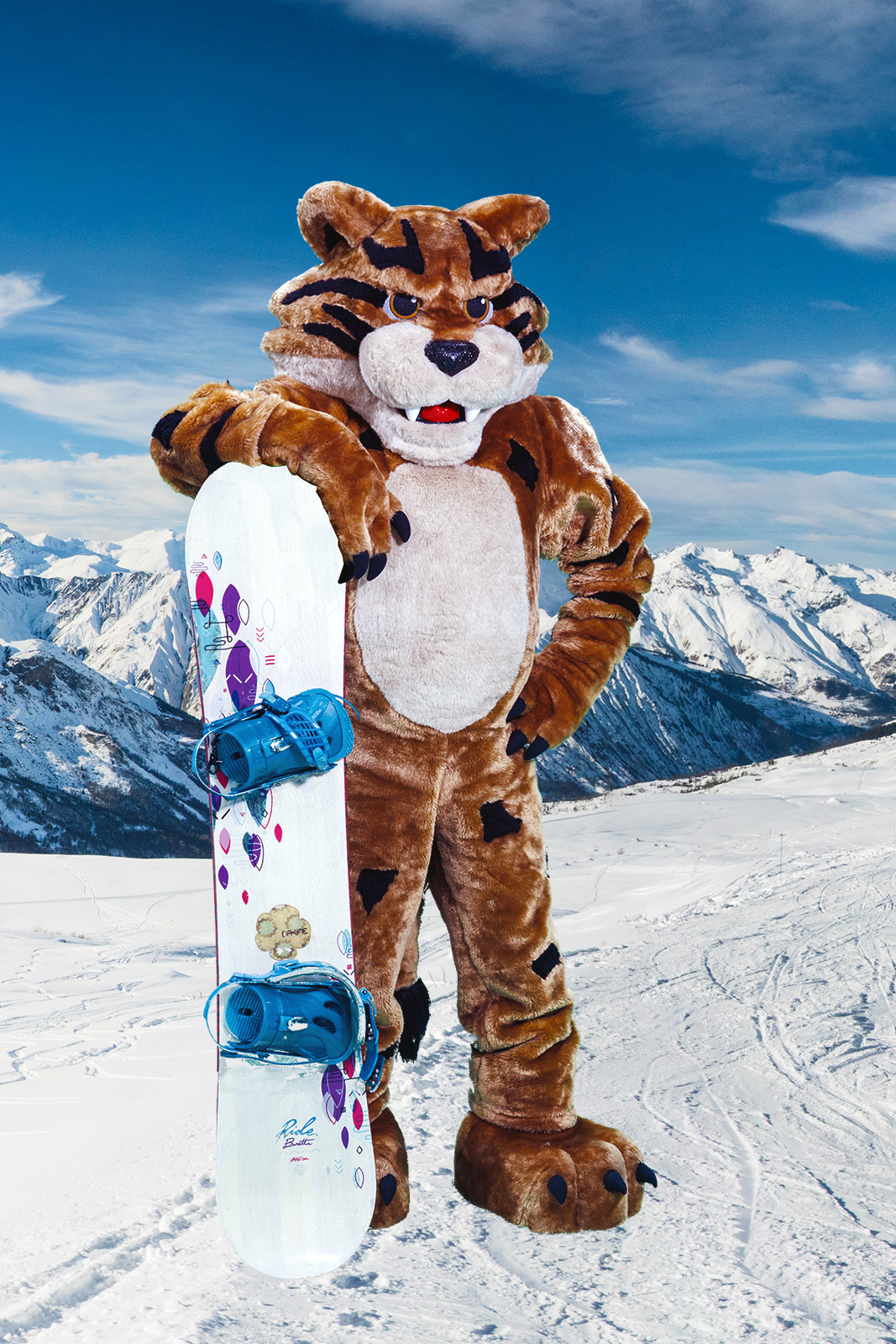 Mascot with a snowboard